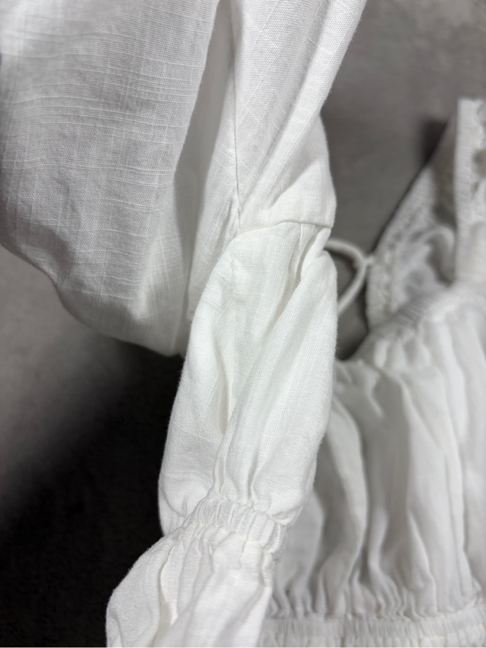 Free People White 100% Cotton Cropped Puff Sleeve Lace Up Blouse Top Size Large - Picture 3 of 16